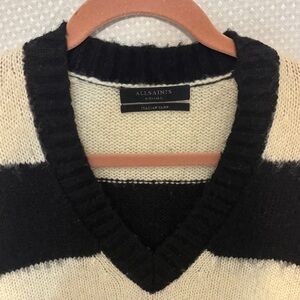 All Saints Black and Cream Striped Sweater